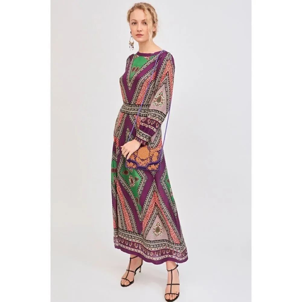 antik batik oriana silk printed midi dress size 38/US6